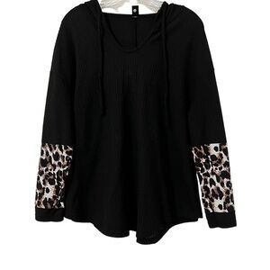 Shein Curve size XL waffle knit lightweight hoodie leopard print